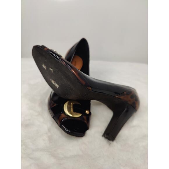 Black Leopard /Cheetah Peep Toe Pump Heel Size 6.5 M - Picture 6 of 7